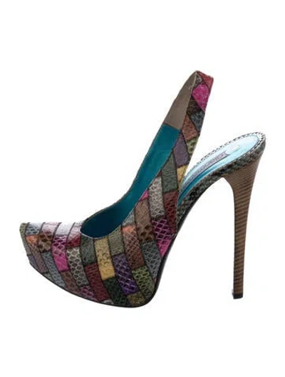 Pre-owned Gianmarco Lorenzi Snakeskin Printed Slingback Pumps In Blue