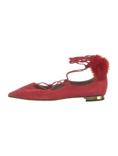 Pre-owned Gianna Meliani Suede Pom-pom Embellishments Flats In Red
