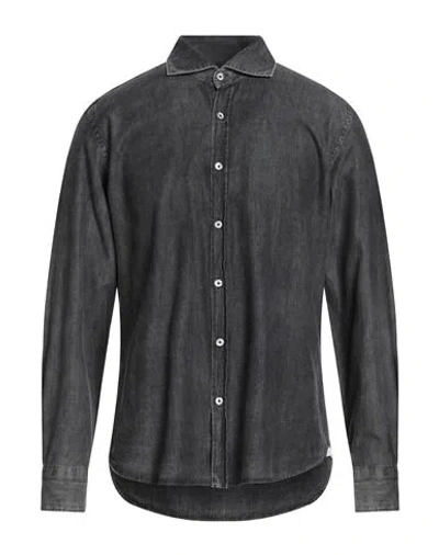 Giannetto Portofino Man Denim Shirt Black Size 16 Cotton In Gray