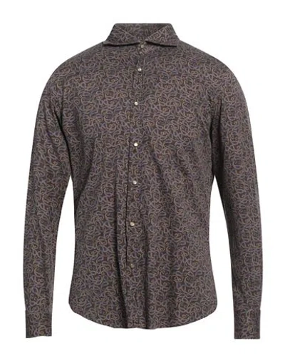 Giannetto Portofino Man Shirt Dark Brown Size 16 Cotton