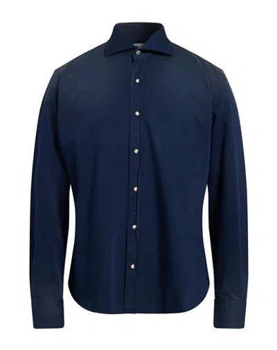 Giannetto Portofino Man Shirt Navy Size 17 Cotton In Blue