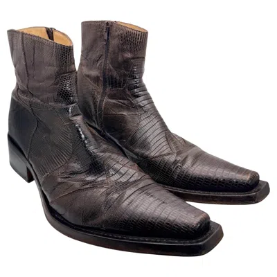 Pre-owned Gianni Barbato Vintage Exotic Leather Boots Size 45 Italy, 2002 In Black