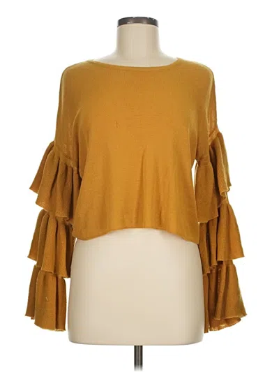 Pre-owned Gianni Bini Long Sleeve Top Gold Cold Shoulder Neckline Tops