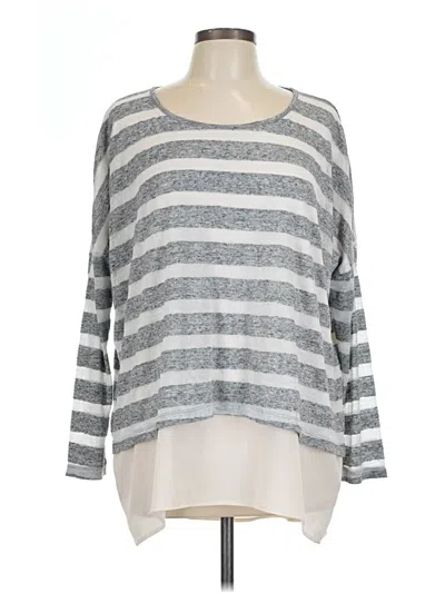 Pre-owned Gianni Bini Long Sleeve Top Gray Boatneck Tops