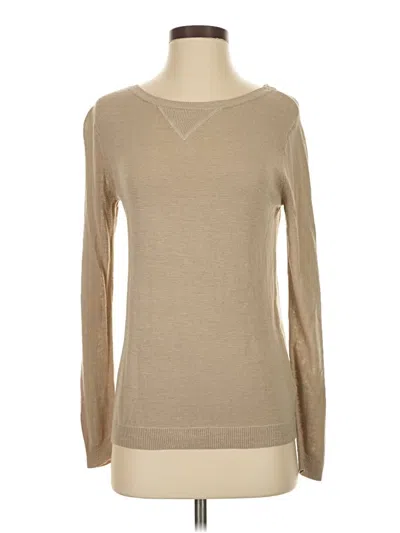 Pre-owned Gianni Bini Long Sleeve Top Tan Crew Neck Tops In Brown
