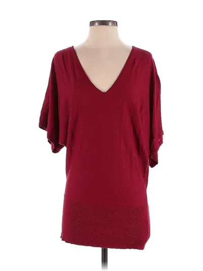 Pre-owned Gianni Bini Short Sleeve Silk Top Burgundy V Neck Tops