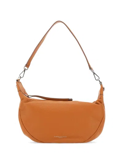 Gianni Chiarini Aisha Grained Zip Leather Shoulder Bag In Orange