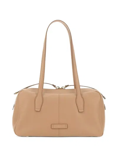 Gianni Chiarini Aryna Logo-patch Pebbled-leather Shoulder Bag In Brown