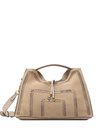 Gianni Chiarini Aurora Cut-out Suede Tote Bag In Brown