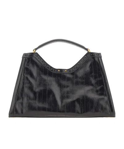Gianni Chiarini Aurora Glossy Leather Shoulder Bag In Black