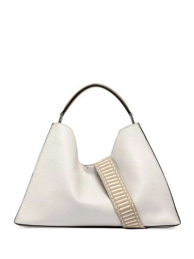 Gianni Chiarini Aurora White Leather Shoulder Bag In Silver-sabbia