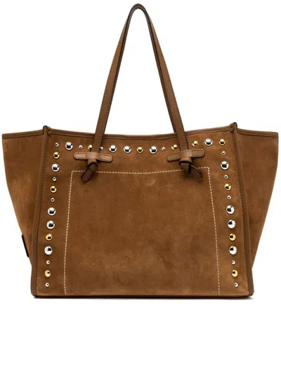 Gianni Chiarini Tote Bag Suede Finish Studded Dual Handles In Brown