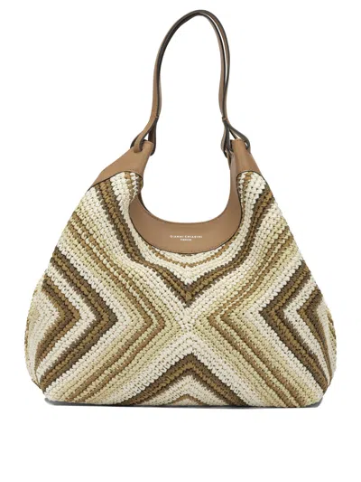 Gianni Chiarini Beige Paper Cow Leather Shoulder Bags In Brown