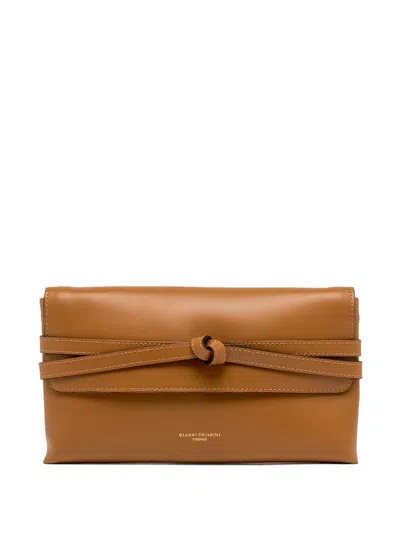 Gianni Chiarini Belty Knotted Leather Clutch Bag In Orange