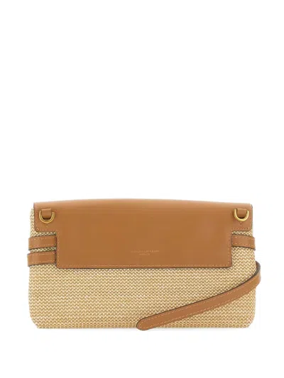 Gianni Chiarini Belty Knotted Straw Leather Clutch Bag In Brown