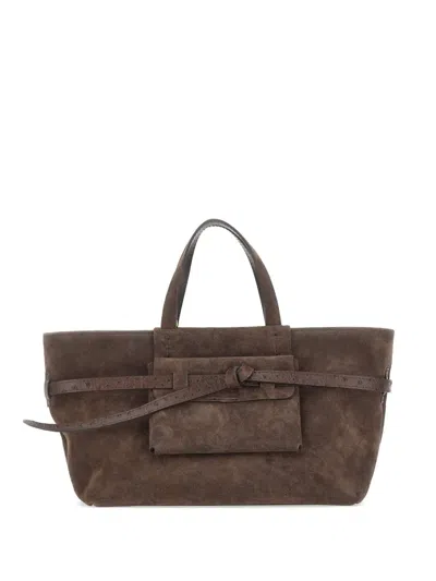 Gianni Chiarini Belty Ostrich-effect Suede Tote Bag In Brown