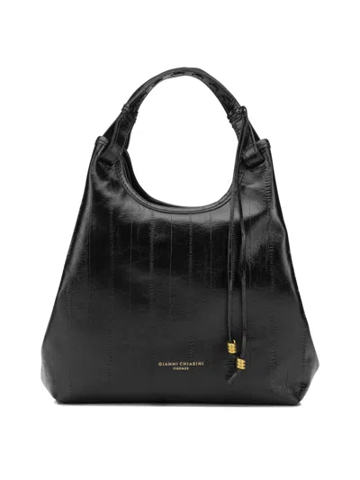Gianni Chiarini Medium Dua Shoulder Bag In Eel Print Leather In Black