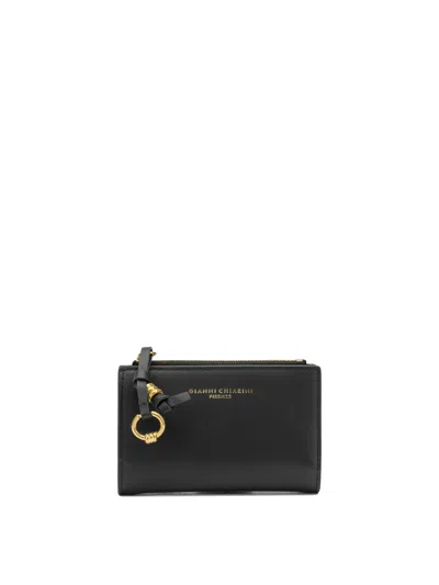Gianni Chiarini Black Cow Leather Polyester Wallets Card Holders
