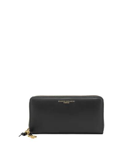 Gianni Chiarini Black Cow Leather Polyester Wallets Card Holders