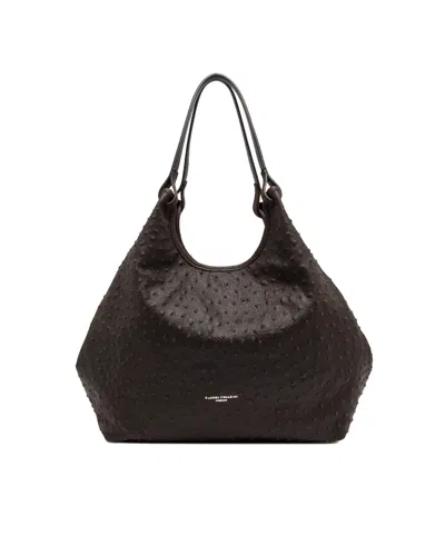 Gianni Chiarini Espresso Dua Ostrich Print Leather Tote Bag In Brown