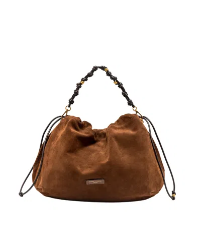Gianni Chiarini Morgana Suede Ruffled Shoulder Bag In Brown