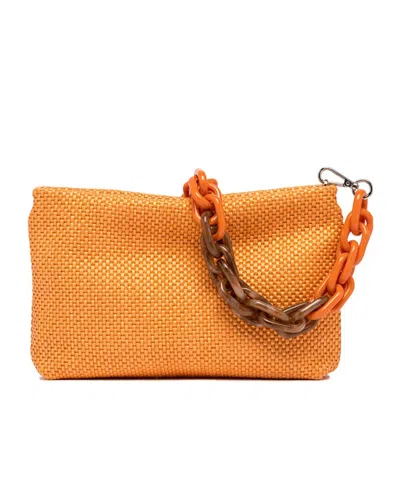Gianni Chiarini Orange Woven Straw Clutch Bag