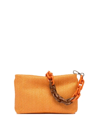 Gianni Chiarini Brenda Orange Clutch Bag With Resin Chain In Flame Orange