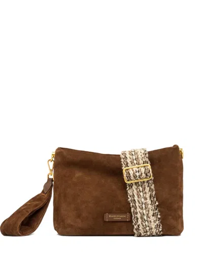 Gianni Chiarini Brenda Suede Wrist-strap Clutch Bag In Brown