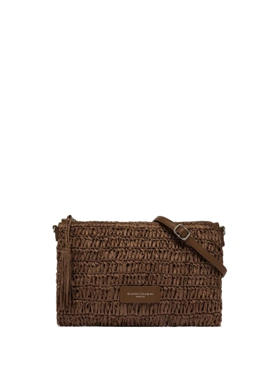 Gianni Chiarini Brown Marcella Clutch Bag With Straw Effect In Caffe