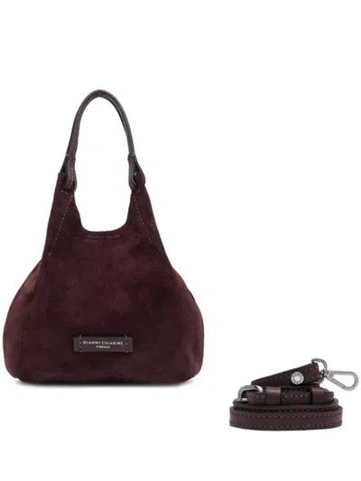 Gianni Chiarini Burgundy Suede Shoulder Bag With Versatile Handles In Purple
