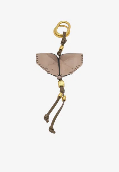 Gianni Chiarini Butterfly Leather Keychain In Brown