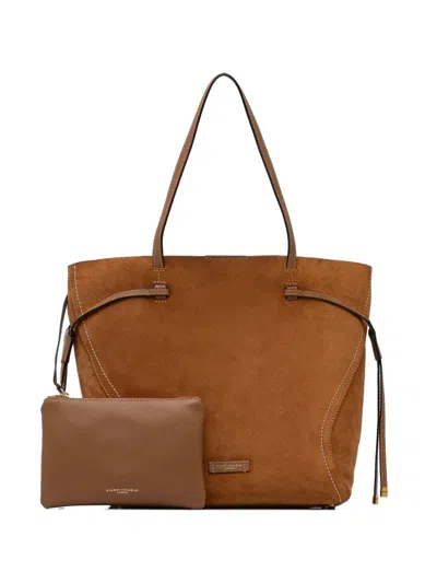 Gianni Chiarini Calf Suede Drawstring Tote Bag In Brown