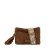 Gianni Chiarini Cognac Suede Handbag With Woven Shoulder Strap In Black