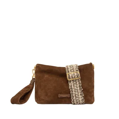 Gianni Chiarini Cognac Suede Handbag With Woven Shoulder Strap In Black