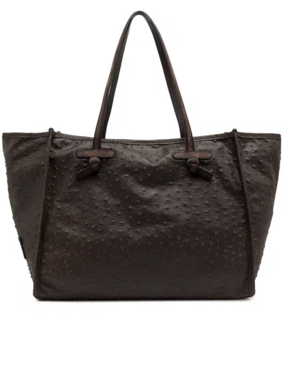 Gianni Chiarini Dark Brown Marcella Ostrich Textured Tote Bag In Black