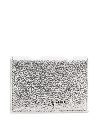 Gianni Chiarini Dollaro Pebbled-leather Card Holder In Silver