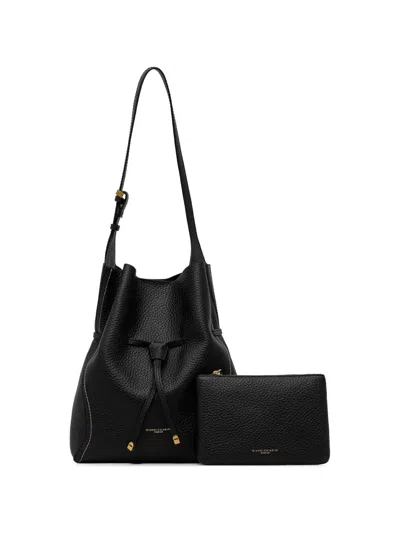 Gianni Chiarini Drawstring Leather Tote Bag In Black
