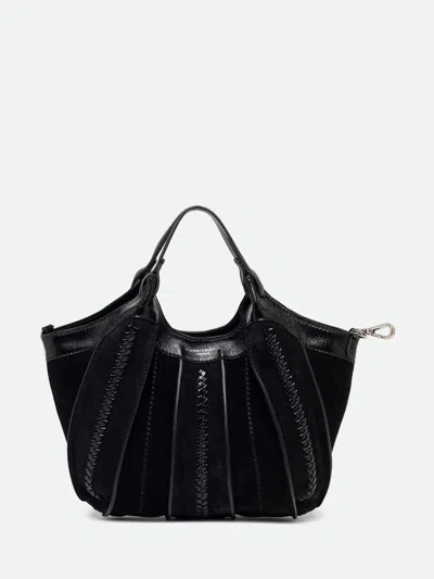 Gianni Chiarini Dua Embroidered Woven And Suede Leather Handbag In Black