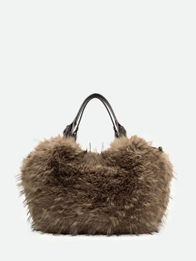 Gianni Chiarini Dua Faux Fur Handbag With Leather Details In Brown
