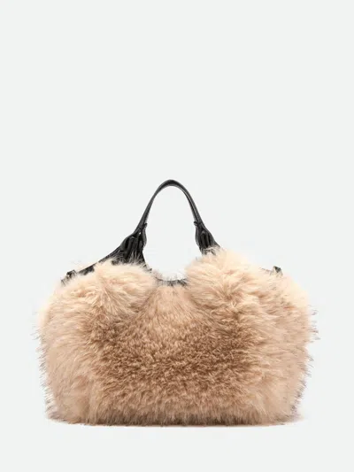 Gianni Chiarini Dua Faux Fur Handbag With Leather Details In Natural