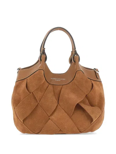Gianni Chiarini Dua Geometric Woven Suede Tote Bag In Brown