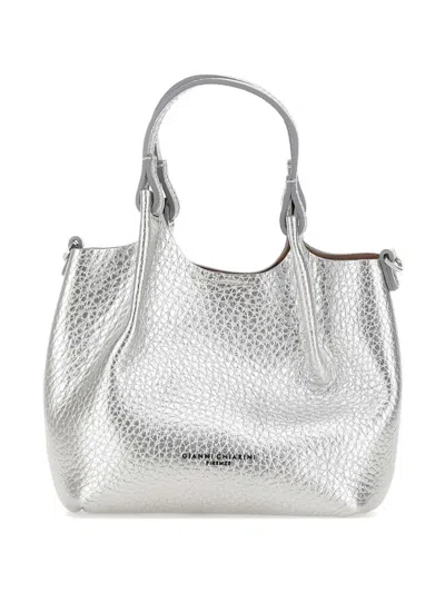 Gianni Chiarini Dua Grained-leather Tote Bag In Silver