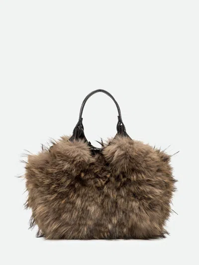 Gianni Chiarini Dua Mini Faux Fur And Cowhide Leather Handbag In Brown