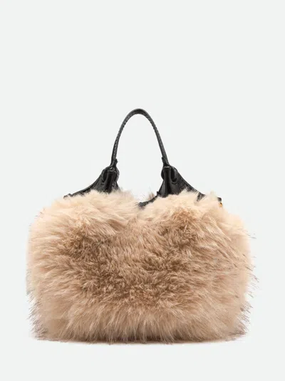 Gianni Chiarini Dua Mini Faux Fur And Cowhide Leather Handbag In Natural