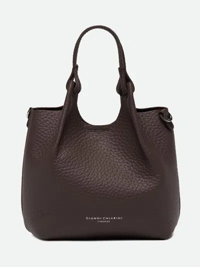 Gianni Chiarini Dua Mini Hammered Leather Handbag With Double Handle In Brown