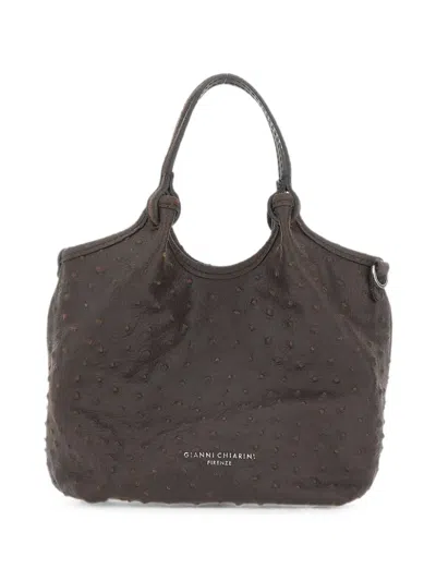Gianni Chiarini Dua Ostrich-effect Leather Tote Bag In Brown