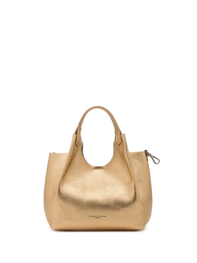 Gianni Chiarini Dua Rose Gold Shoulder Bag In Leather In Rich Gold Sabbia