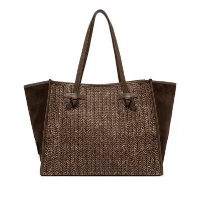 Gianni Chiarini "dua" Shoulder Bag In Woven Straw In Orange