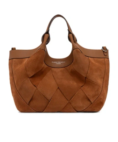 Gianni Chiarini Dua Shoulder Bag Detachable Strap Top Handles In Brown