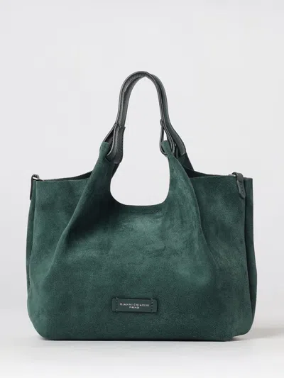 Gianni Chiarini Dua Suede Calfskin Handbag With Double Handle And Laminated Logo In Green
